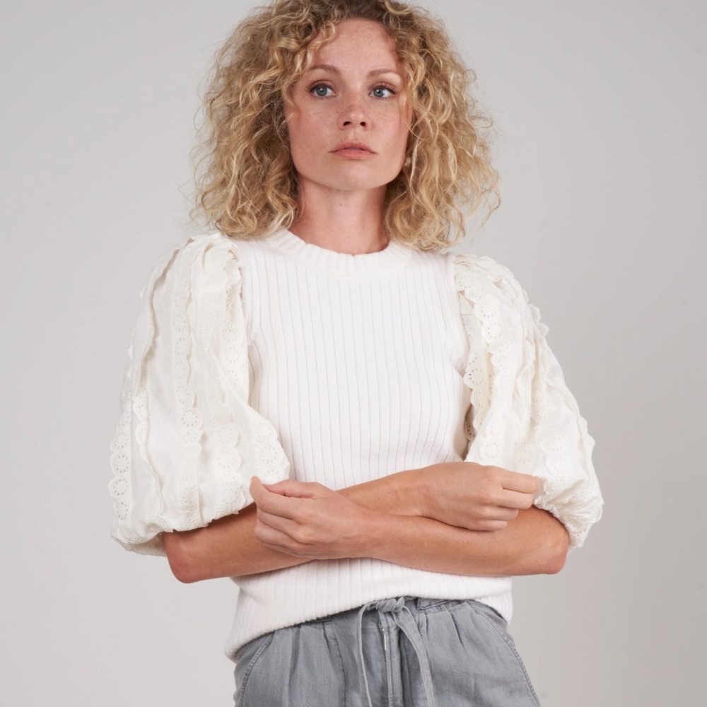 Sea New York Everleigh Cream Combo Short Sleeve Sweater
